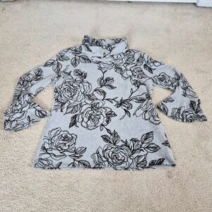 Coco Bianco Floral Turtleneck Top Womens XL Gray Flocked Embossed Lagenlook